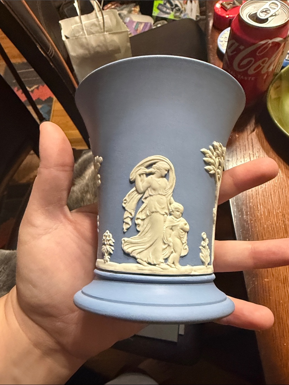 Wedgwood Ceramic Vase with White Cameo Figures